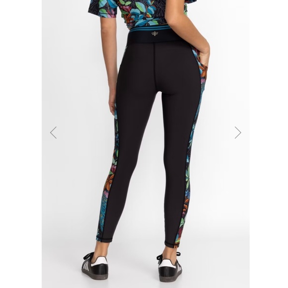 Johnny Was Bee Active High Waist Leggings Pockets Black Tropical Womens Size XS - Picture 3 of 8